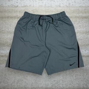 Vintage Y2K Nike Gym Shorts Mens L Grey Black Swoosh Polyester 9" Inseam